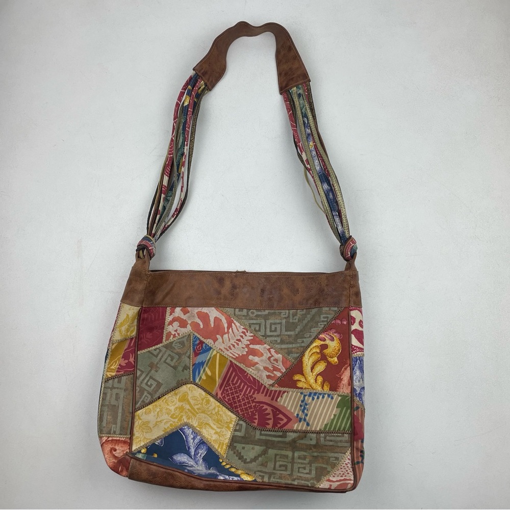 Nieman Marcus Leather Patchwork Purse. Large Crossbody Bag Vintage 1980s.